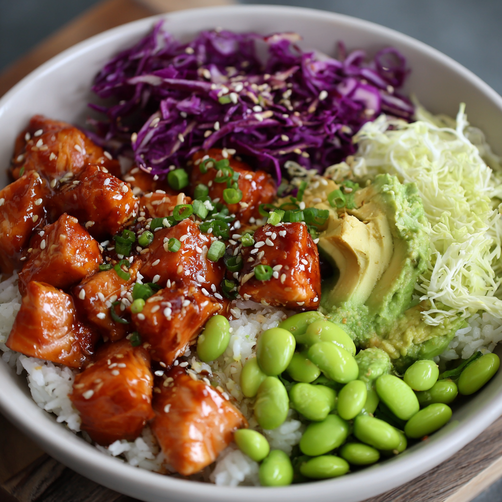 Honey Garlic Salmon Poke Bowl