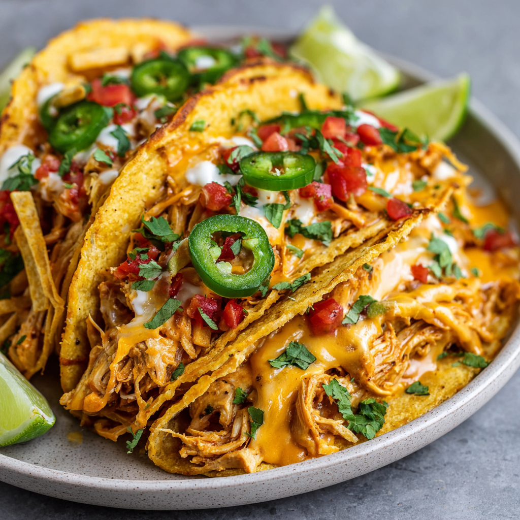 Cheesy Queso Chicken Tacos