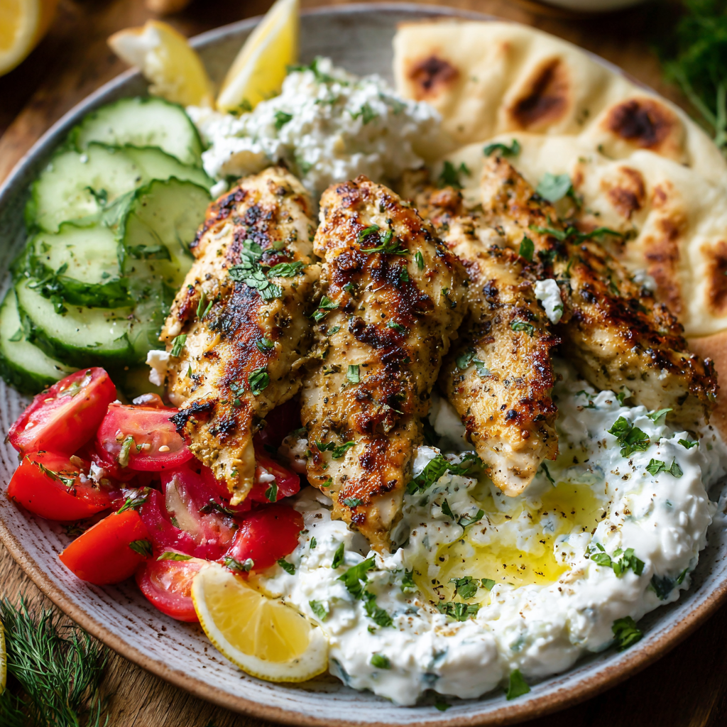 Greek Lemon Chicken Tenders with Whipped Feta