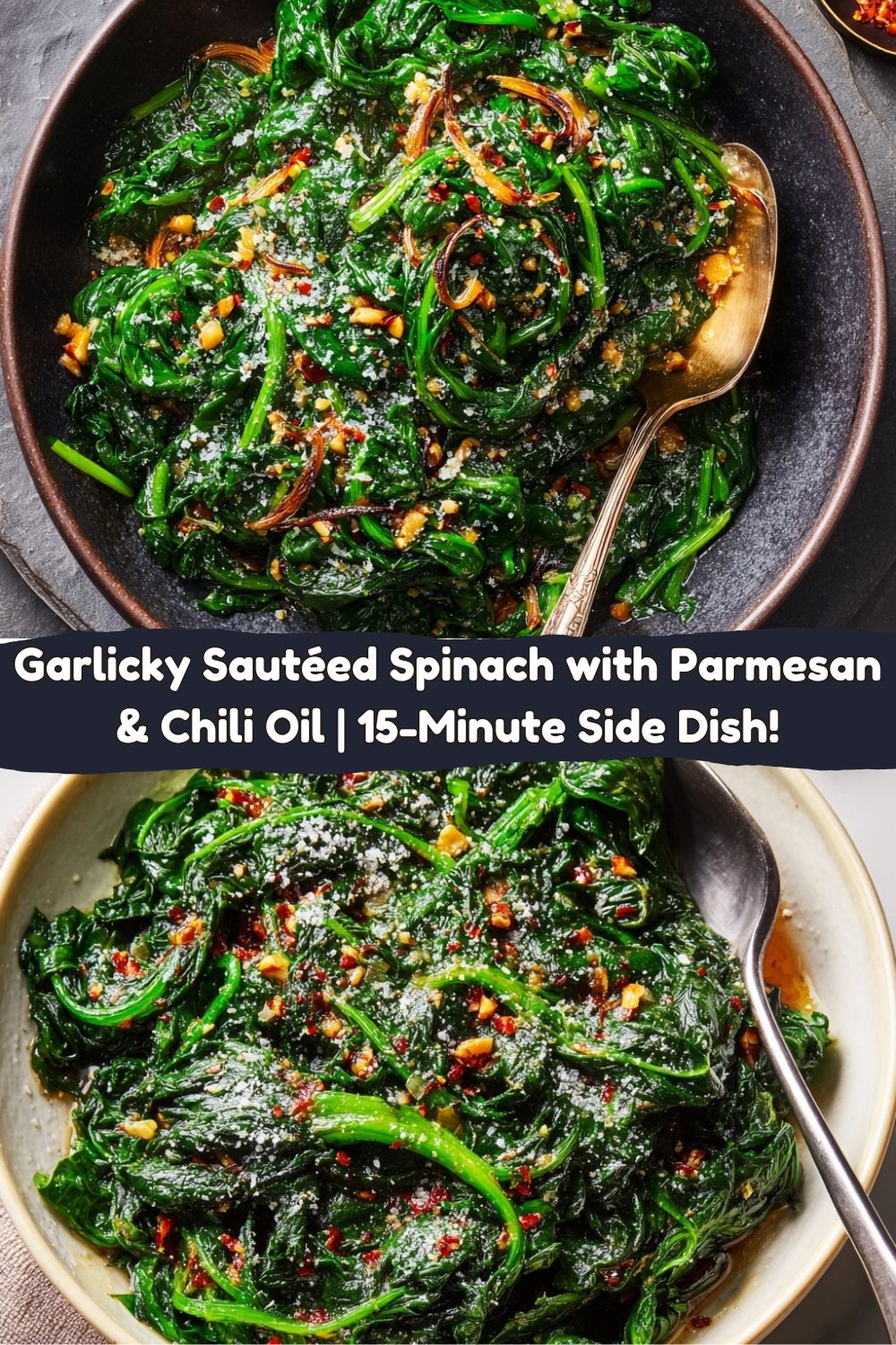 Garlicky Sautéed Spinach with Parmesan & Chili Oil