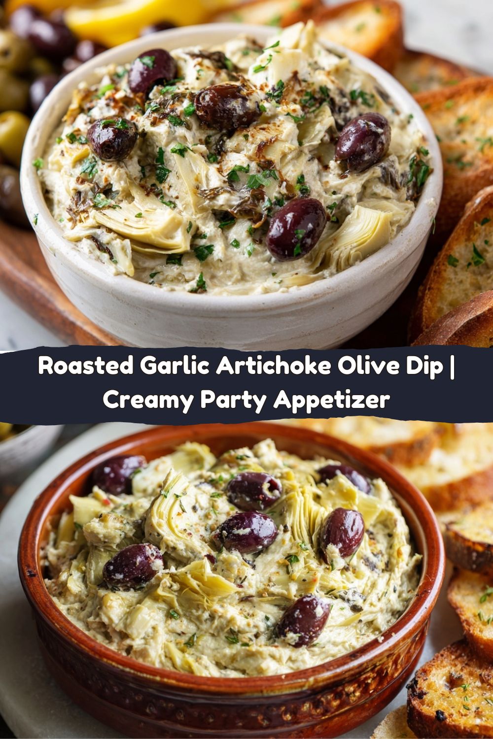 Roasted Garlic Artichoke Olive Dip
