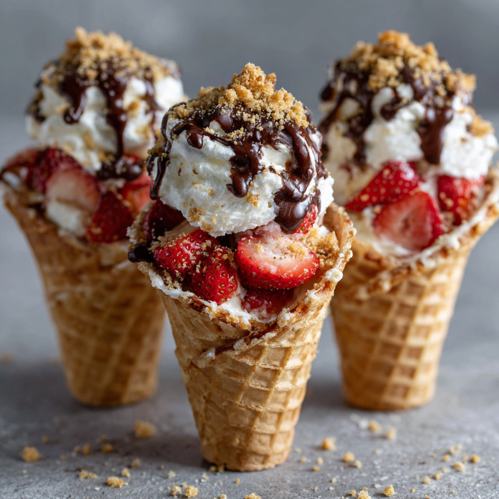 Chocolate Strawberry Cheesecake Cones