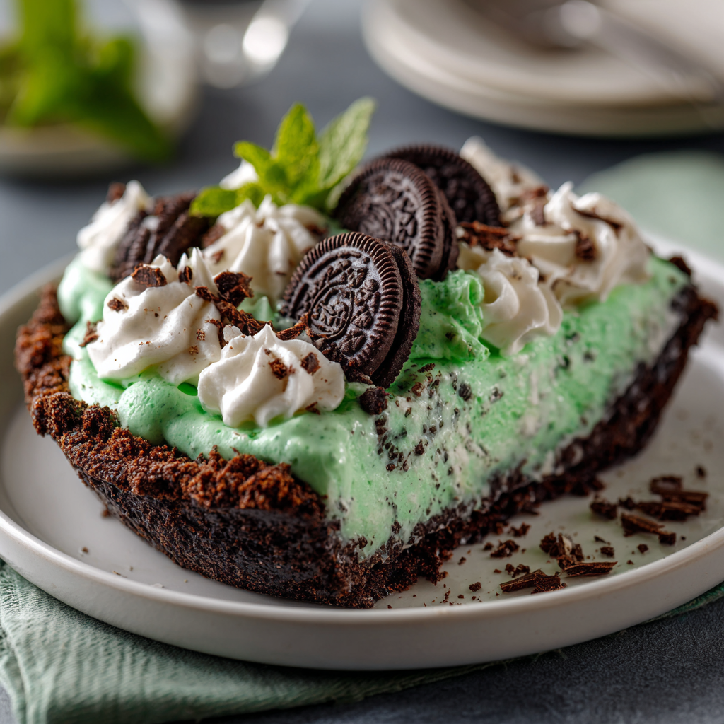 No-Bake Mint Oreo Pie with Green Whip