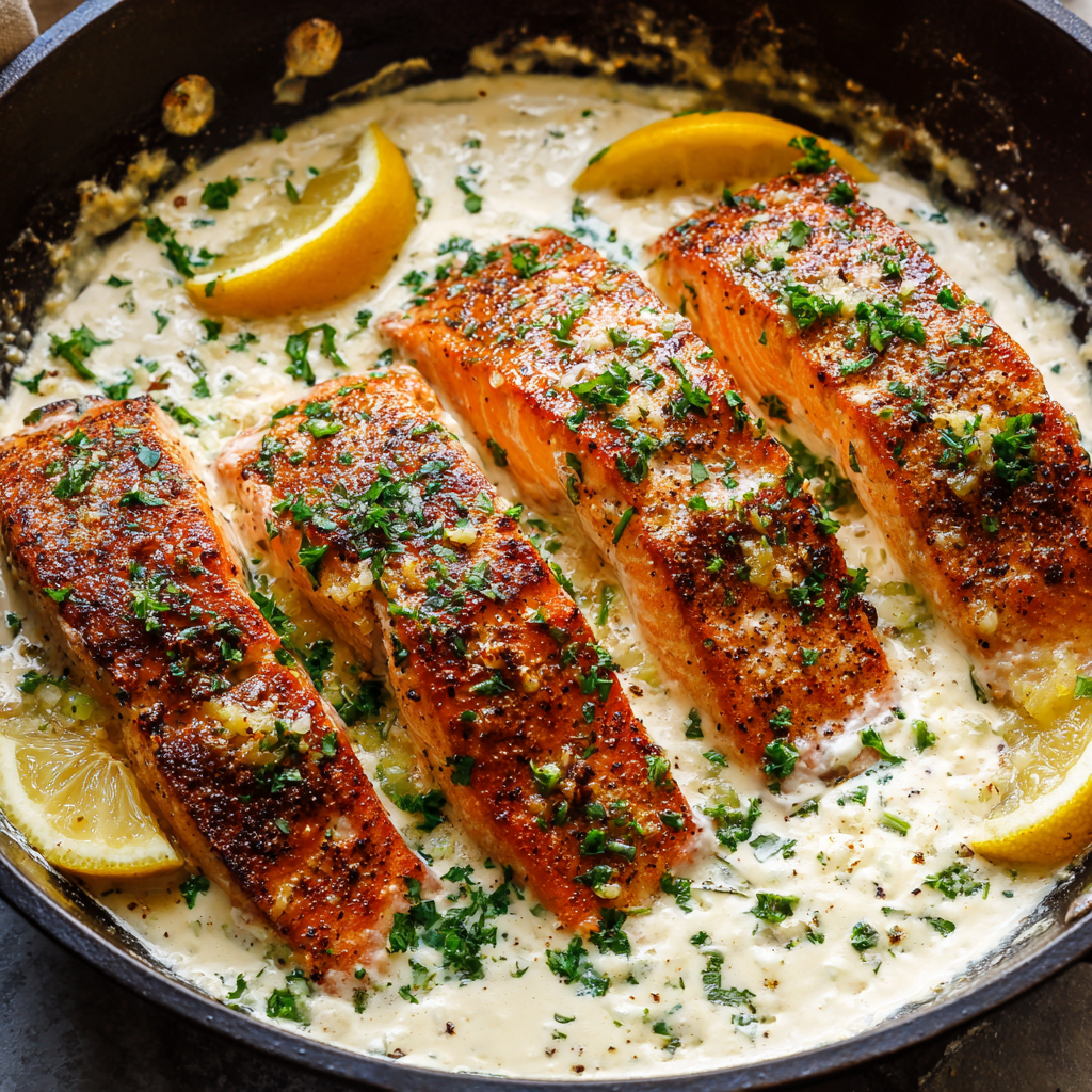 Cajun Salmon with Lemon Garlic Cream