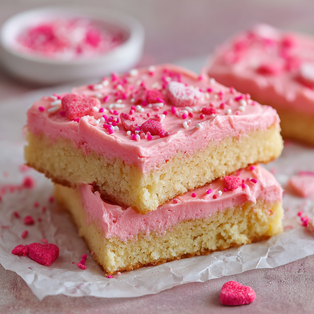 Valentine’s Sugar Cookie Bars with Strawberry Frosting