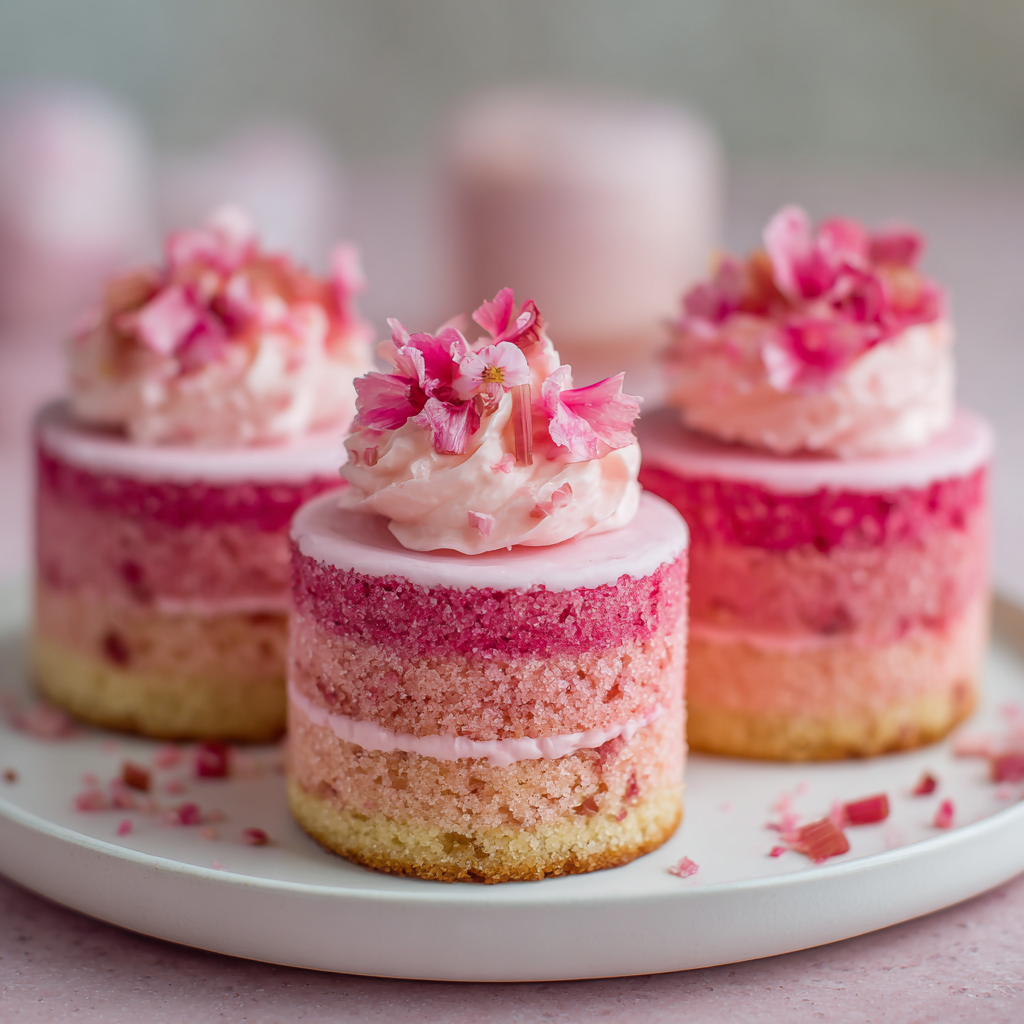 Pink Ombre Rhubarb Mini Cakes