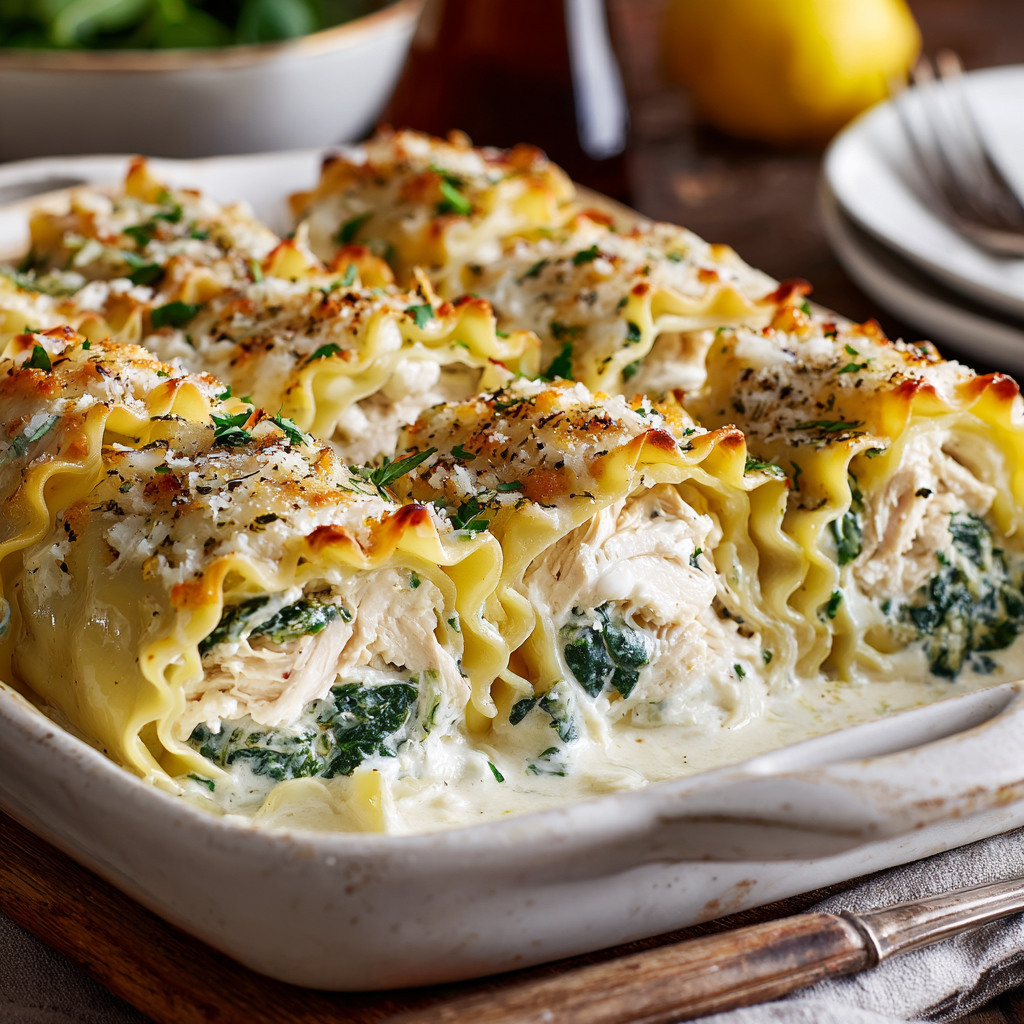 Lemon Ricotta Chicken Lasagna Roll-Ups