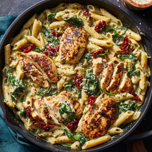 Creamy Pesto Chicken Pasta Skillet