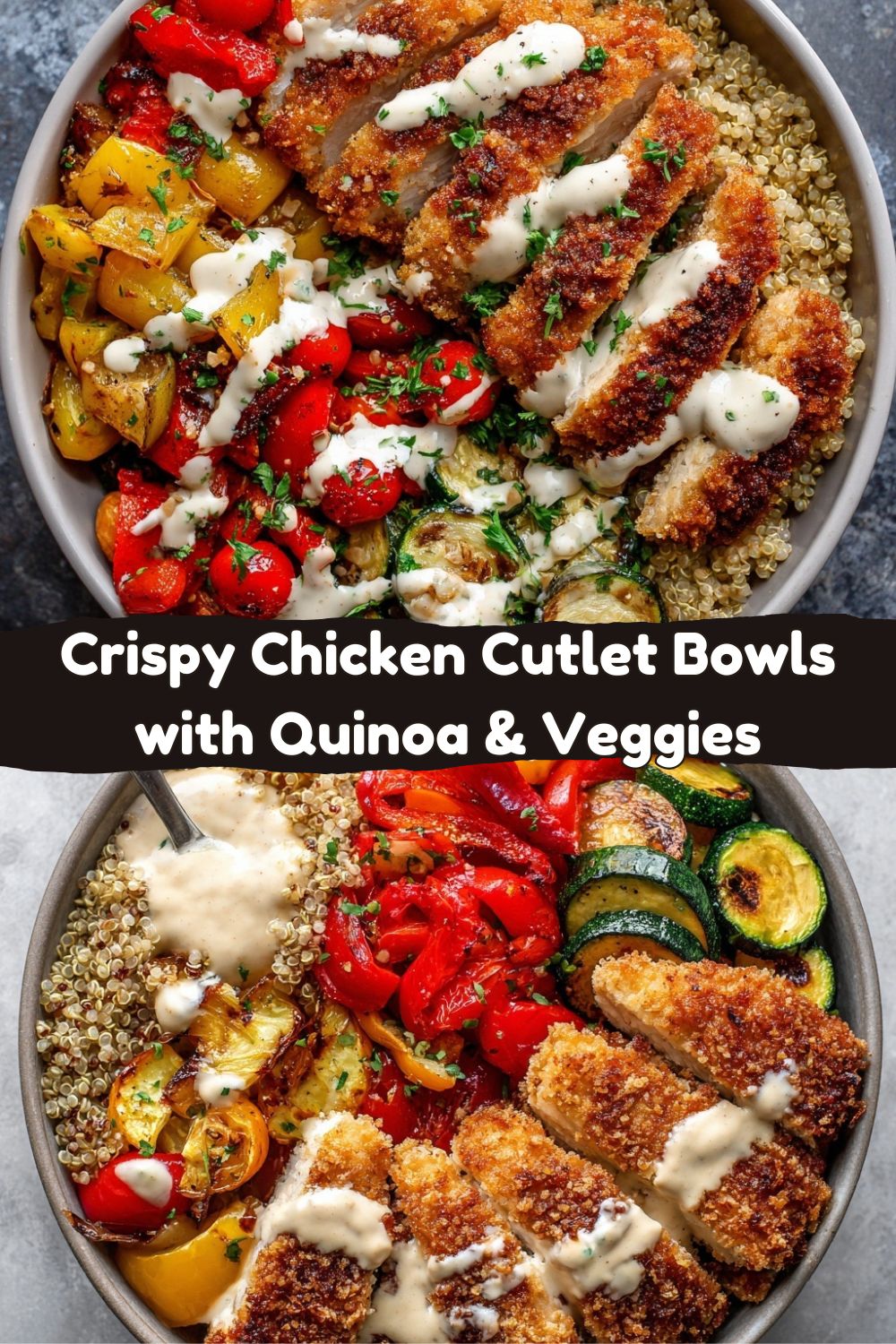 Crispy Chicken Cutlet Bowls with Quinoa & Veggies