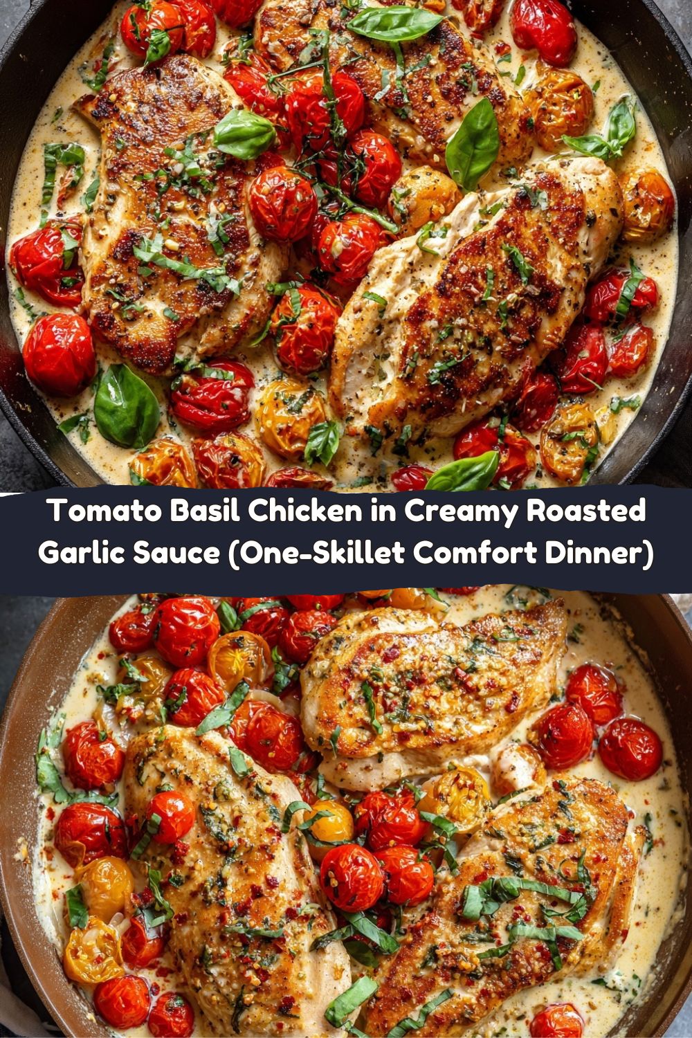 Tomato Basil Chicken in Creamy Roasted Garlic Sauce