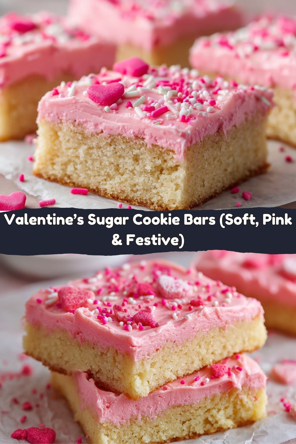 Valentine’s Sugar Cookie Bars with Strawberry Frosting
