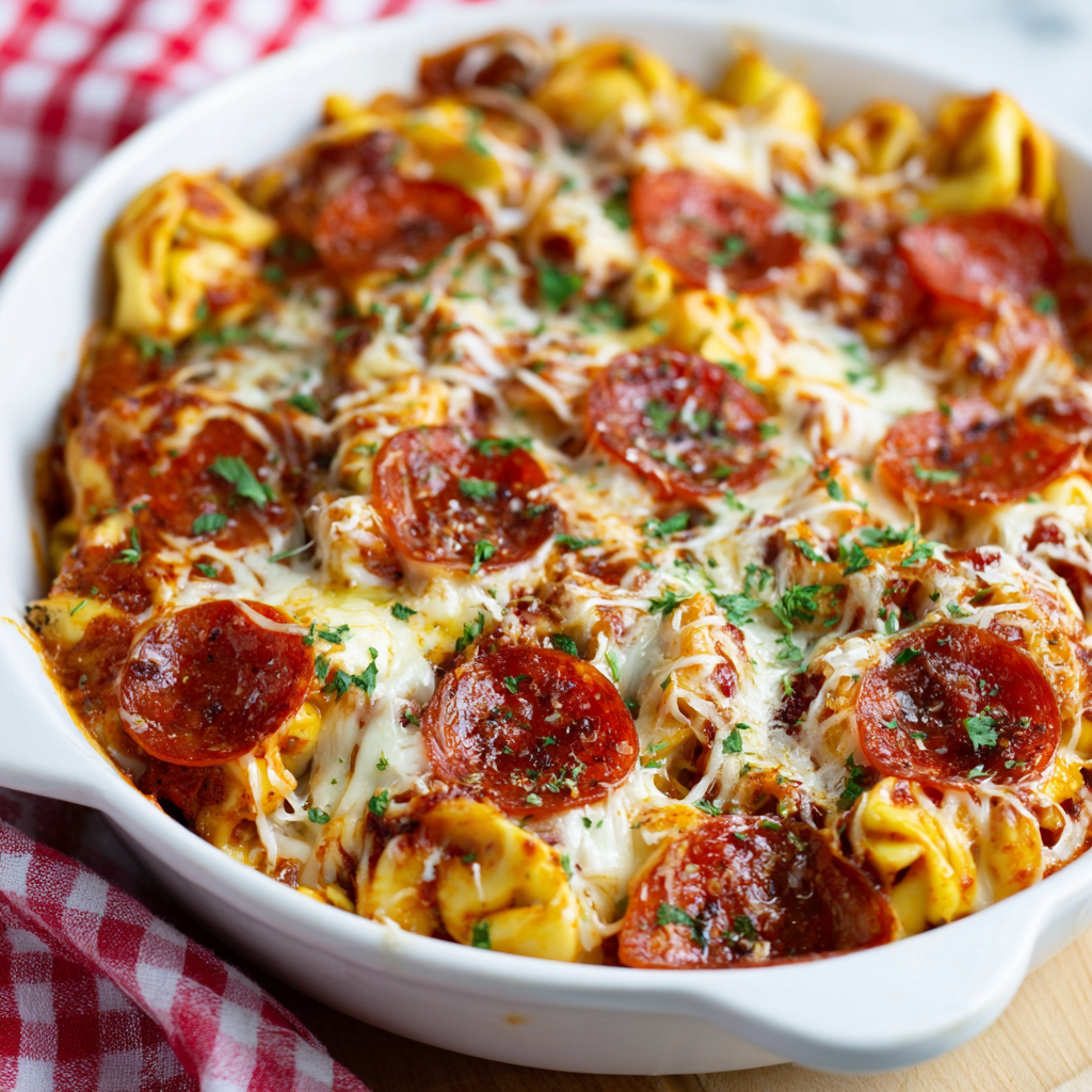 Cheese Tortellini Pepperoni Pizza Casserole