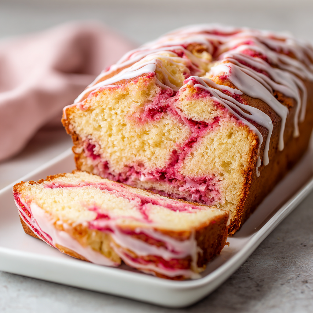 Strawberry Swirl Vanilla Loaf Cake