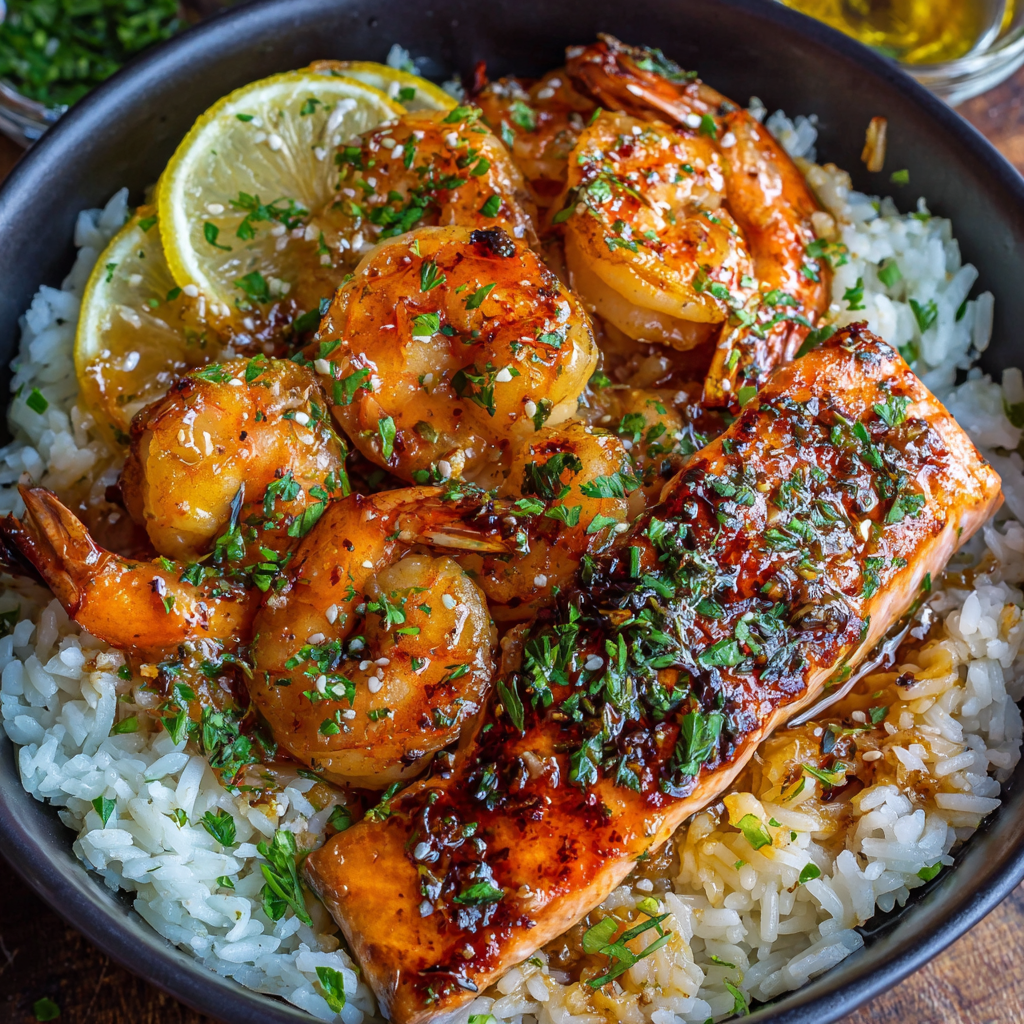 Honey Garlic Salmon and Shrimp