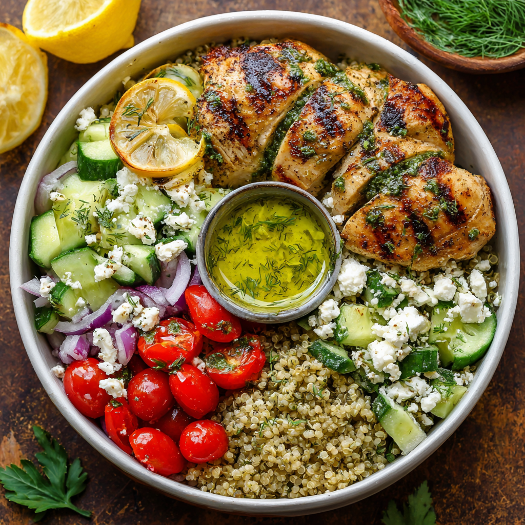 Mediterranean Lemon-Dill Chicken Bowls