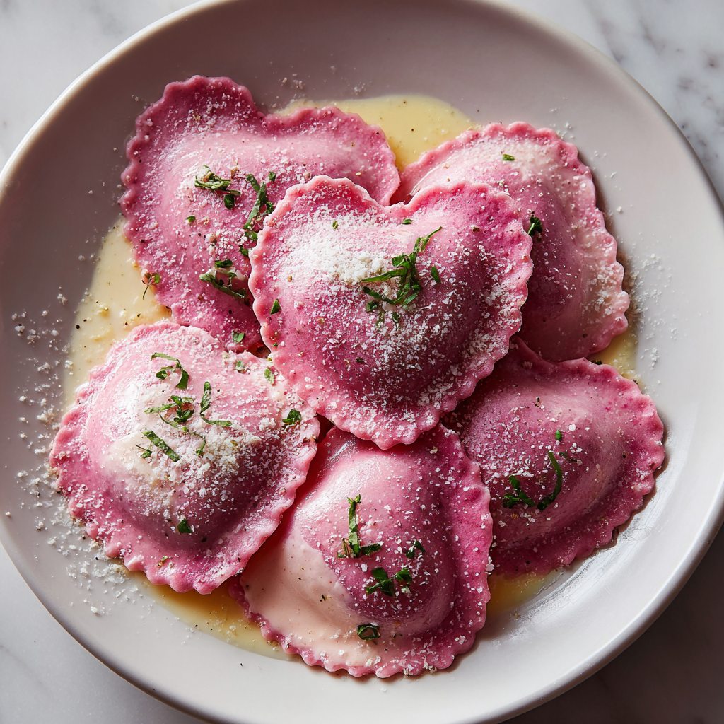 Valentine’s Heart Ravioli with Pink Alfredo