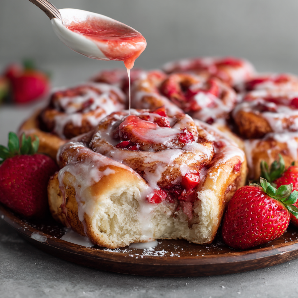 Strawberry Cinnamon Rolls with Strawberry Glaze