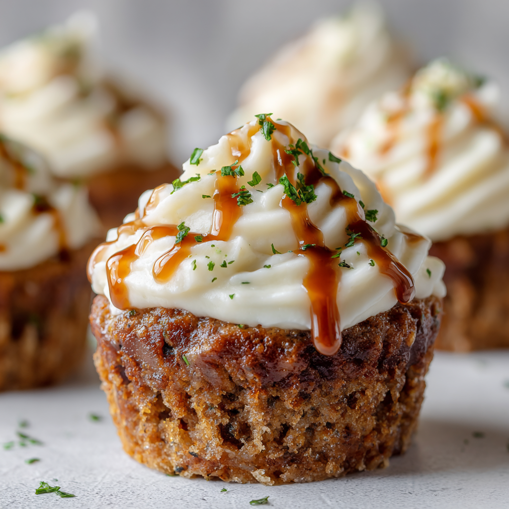 Meatloaf Cupcakes with Mashed Potato Frosting