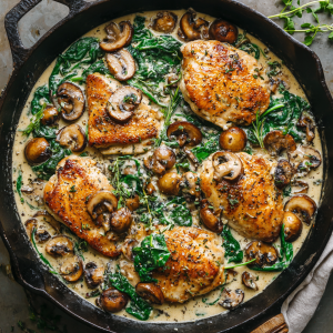 Creamy Mushroom & Spinach Chicken Skillet
