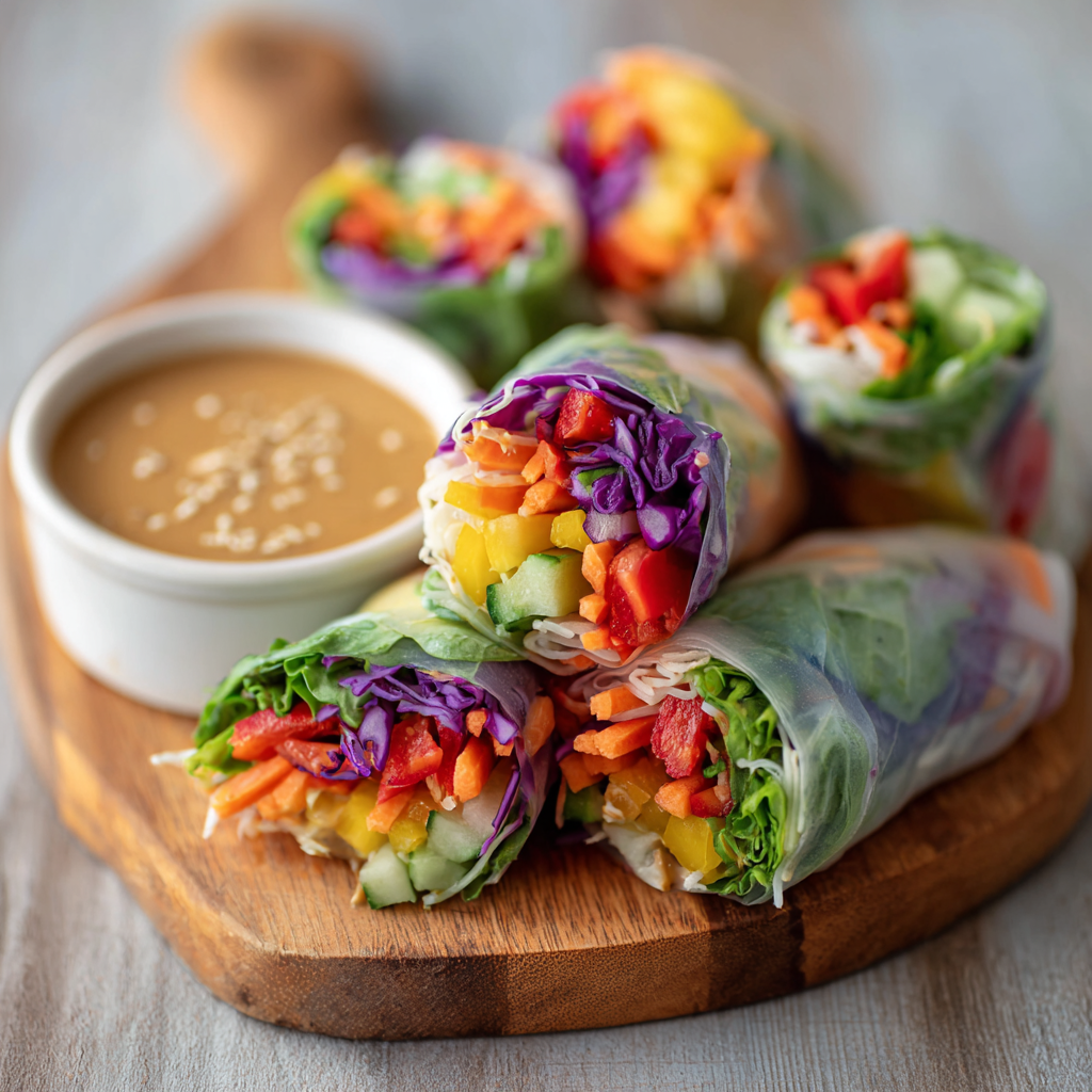 Crisp Veggie Spring Rolls with Peanut Sauce