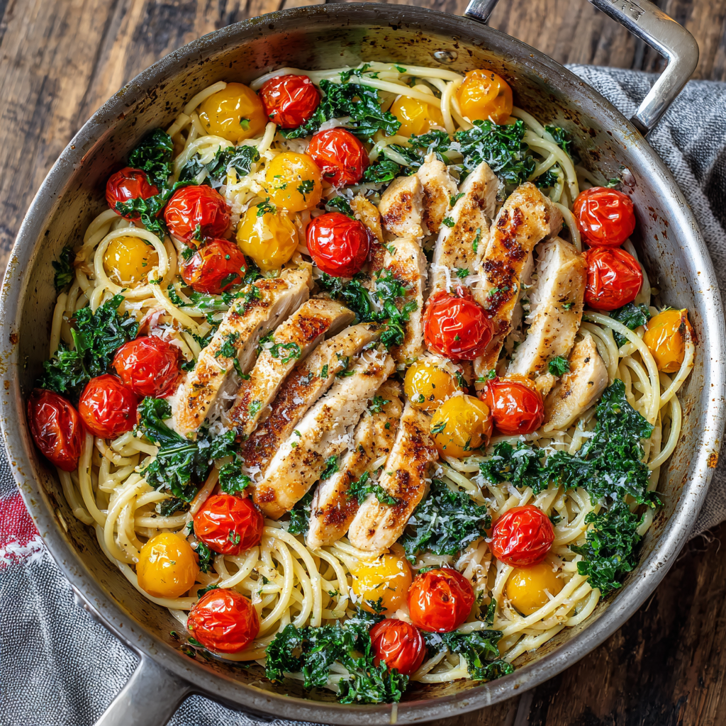 Garlic Chicken with Roasted Tomatoes & Pasta