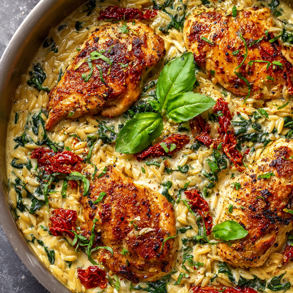 One-Pan Orzo Tuscan Chicken Bake