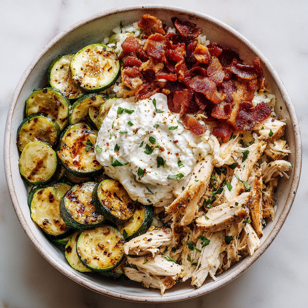 High-Protein Zucchini Chicken Bowl with Whipped Ricotta
