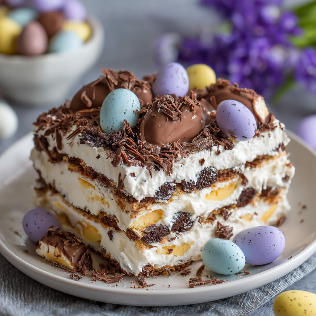 No Bake Easter Creme Egg Icebox Cake